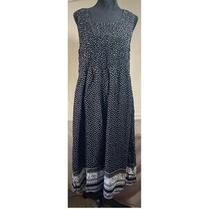 Black White Polka Dot Maxi‎ Dress Size L Sleeveless Elastic Waist peasant farm